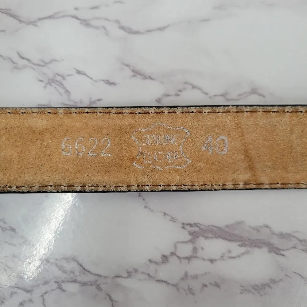 Men's Genuine Leather Black Checker Pattern Belt Brass Buckle Size 40